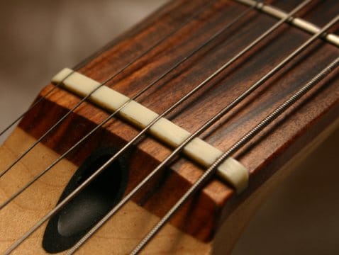a guitar nut that sets the spacing of the strings apart from each other