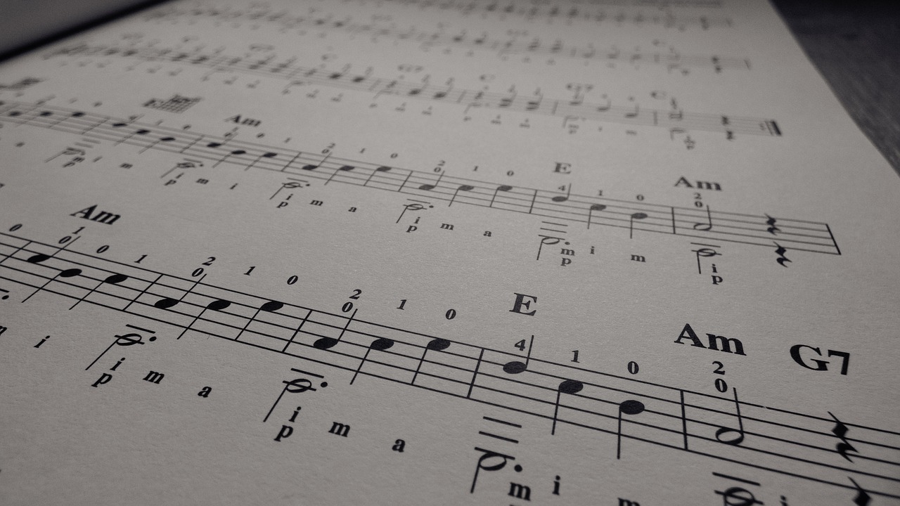 guitar chords on a music piece