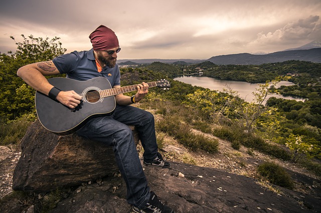 guitarist on beautiful location